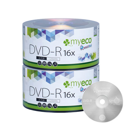Picture of 100 Pack MyEco DVD-R 16X 4.7GB/120Min Silver Logo Top Write Once Blank Media Record Disc