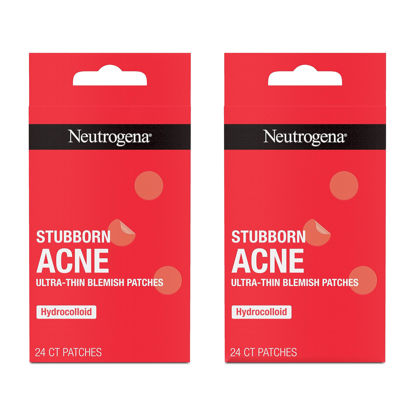 Picture of Neutrogena Stubborn Acne Blemish Patches, Ultra-Thin Hydrocolloid Acne Patch Absorbs Fluids & Removes Impurities To Help Pimples Look Smaller After One Use, 2 x 24 Patches, (48 Patches)