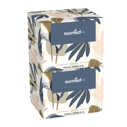 Picture of Ourmed Life Disposable Face Towel | 100 Count Lint-Free Biodegradable Clean Towels | Dry Makeup Remover Wipes | Super Soft & Thick for Sensitive Skin | 10-Inch X 12-Inch Extra Large Size | Pack of 2