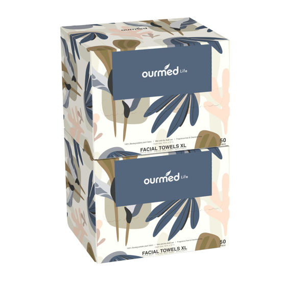 Picture of Ourmed Life Disposable Face Towel | 100 Count Lint-Free Biodegradable Clean Towels | Dry Makeup Remover Wipes | Super Soft & Thick for Sensitive Skin | 10-Inch X 12-Inch Extra Large Size | Pack of 2