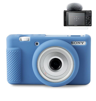 Picture of Pocoukate Case for Sony ZV-1F, ZV-1 II/ZV-1M2 Vlog Camera, ZV1F Camera Silicone Cover, Anti-Scratch Slim Fit Soft with ZV1 F Screen Protector- Blue Skin
