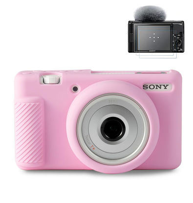 Picture of Pocoukate Case for Sony ZV-1F, ZV-1 II/ZV-1M2 Vlog Camera, ZV1F Camera Silicone Cover Skin, Anti-Scratch Slim Fit Soft Sleeve with ZV1 F Screen Protector- Pink