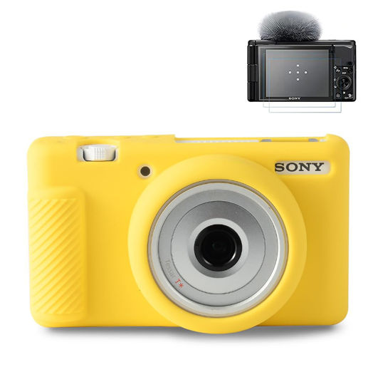 Picture of Pocoukate Case for Sony ZV-1F, ZV-1 II/ZV-1M2 Vlog Camera, ZV1F Camera Silicone Cover, Anti-Scratch Slim Fit Soft with ZV1 F Screen Protector- Yellow Skin