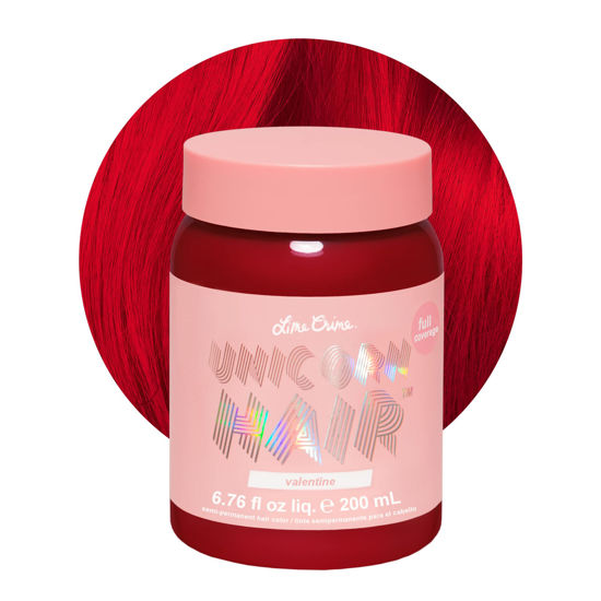 Picture of Lime Crime Unicorn Hair Dye Full Coverage, Valentine (Crimson Red) - Vegan and Cruelty Free Semi-Permanent Hair Color Conditions & Moisturizes - Temporary Red Hair Dye With Sugary Citrus Vanilla Scent