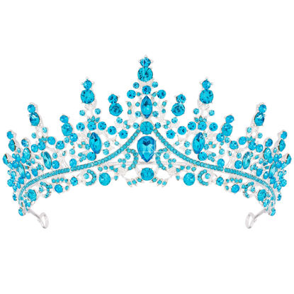 Picture of TOBATOBA Sky Blue Tiara Crowns Royal Queen Crown Crystal Wedding Tiaras for Women Princess Rhinestone Crown Wedding Tiaras for Bride Halloween Crowns for Women Quinceanera Headpieces for Prom Party