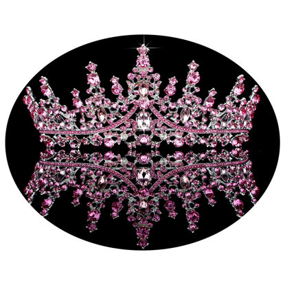 Picture of TOBATOBA Tiaras for Women, Pink Crystal Tiara Crowns for Women, Wedding Tiara for Bride Queen Crown, Royal Princess Quinceanera Headpieces for Birthday Prom Pageant Halloween Cosplay Accessories
