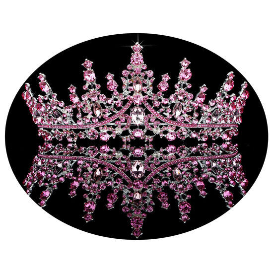 Picture of TOBATOBA Tiaras for Women, Pink Crystal Tiara Crowns for Women, Wedding Tiara for Bride Queen Crown, Royal Princess Quinceanera Headpieces for Birthday Prom Pageant Halloween Cosplay Accessories