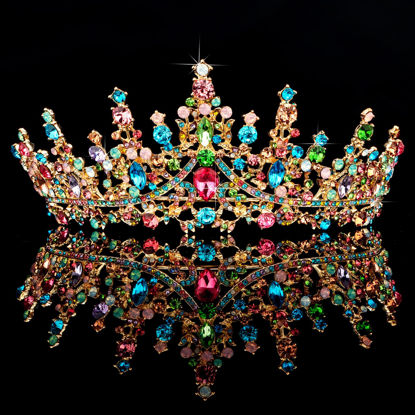 Picture of TOBATOBA Tiaras for Women, Multicolor Tiara Gold Crowns for Women, Wedding Tiara for Bride Queen Crown, Royal Princess Quinceanera Headpieces for Birthday Prom Pageant Halloween Cosplay Accessories