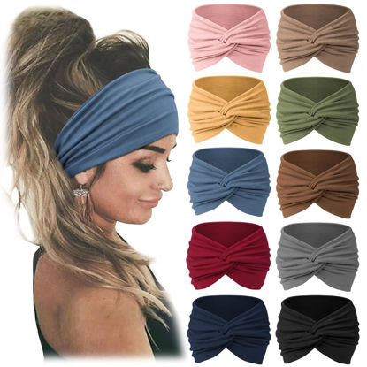 Picture of Jesries Women Headbands African Wide Hair Wrap Extra Turban Head Bands for Lady Large Sport Workout Stretch Non-slip Big Hair Bands