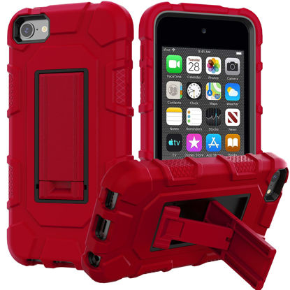 Picture of ZoneFoker for iPod Touch 7th Generation Case, iPod Touch 6th / 5th Generation Case Heavy Duty Shockproof Rugged Cover for Apple iPod Touch 7/6/5 Generation Case for Kids Girls Red