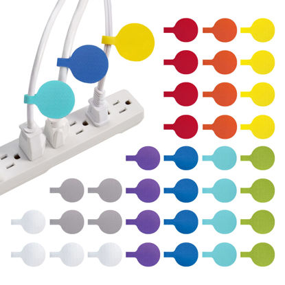 Picture of Cable Labels by Wrap-It Storage - Circles (36-Pack) Multi-Color - Hook and Loop Tags to Label Charger Cords, Computer Cords, Speaker Wire - Identification Markers and Cord Labels for Electronics