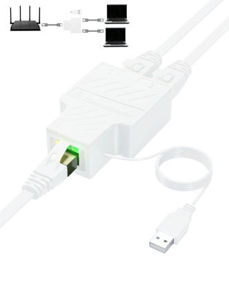 Picture of RJ45 Ethernet Splitter, 100Mbps Ethernet Splitter 1 to 2 [2 Devices Simultaneous Networking], Network Extension with USB Power Cable, 8P8C LAN Interface Internet Splitter for Cat5/5e/6/7/8 Cable
