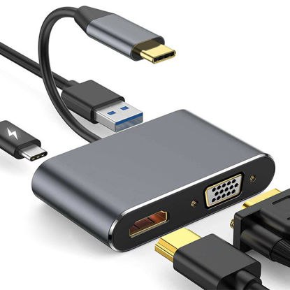 Picture of USB C to HDMI VGA Multiport Adapter, USB Type C 4 in 1 Hub to 4K HDMI/VGA/USB3.0/PD, Compatible with MacBook Pro, MacBook Air, iPad Pro, Pixelbook, XPS etc