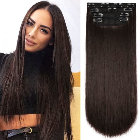 GetUSCart 4Pcs Hair Extensions Clip in Brown Black Clip in Hair Extensions for Women Straight Hair Extensions Long 20 Inches 4pcs 20Inch 4