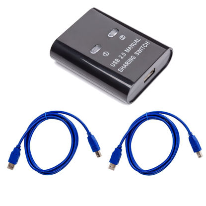 Picture of Printer Sharing Switch, Manual Switcher Adapter, 2 Computer Share 1 Printer Scanner USB Device Hub with 2 Pack Male Cables