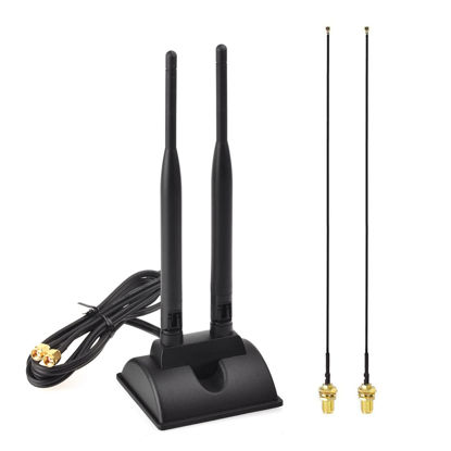 Picture of Eightwood 2.4GHz 5GHz Dual Band RP-SMA Male WiFi Antenna + IPEX MHF4 to RP-SMA Female Cable 9.8 inch 2-Pack for M.2 NGFF Network Card PC Desktop Computer
