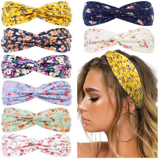 GetUSCart Huachi Boho Headbands for Women Fashion Women Headband Floral Print Soft Elastic Hair Bands for Women s Hair Fashion Twist Turban Hair Wraps for Girls Summer Hair Accessories