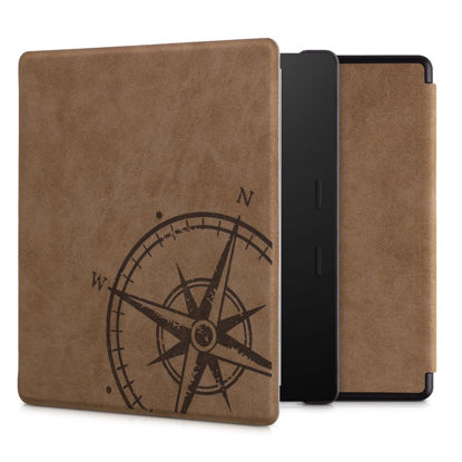 Picture of kwmobile Case Compatible with Amazon Kindle Oasis 10. Generation - Faux Suede Cover - Navigational Compass Brown