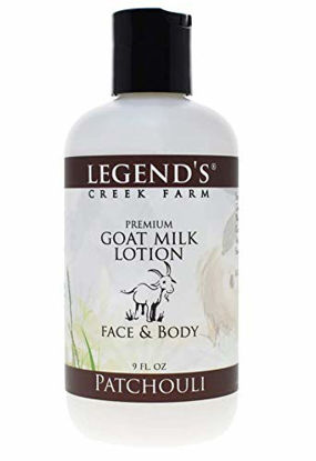 Picture of Legend's Creek Farm, Premium Goat Milk Lotion, For Body, Hand & Face, Deeply Moisturizing With Shea Butter, Sunflower Oil & Aloe, No Harsh Chemicals, Handmade in USA, 9 Oz (Patchouli L.)