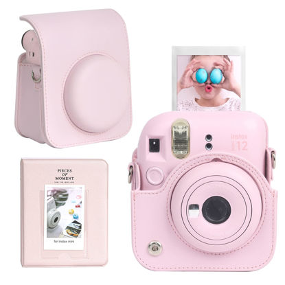 Picture of CAIYOULE Protective Camera Case for Instax Mini 12 Instant Camera Fuji Mini 12 Case PU Leather Carrying Bag with Adjustable Shoulder Strap & 64 Pockets Photo Album - Blossom Pink