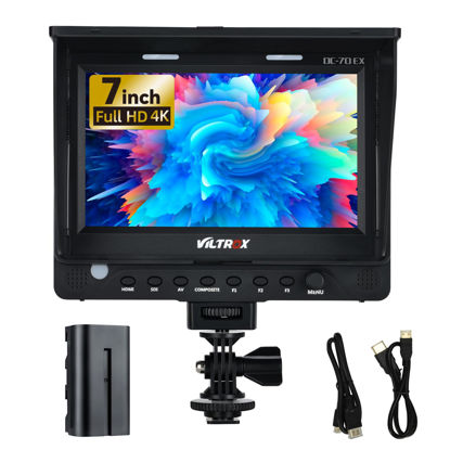 Picture of VILTROX DC-70EX 7'' Camera Field Monitor, 4K HD Camera Video LCD Monitor Display Screen Kit with HDMI/SDI/AV Input Output for DSLR Camera, with Sunshade Hood/Battery/hot Shoe Adapter