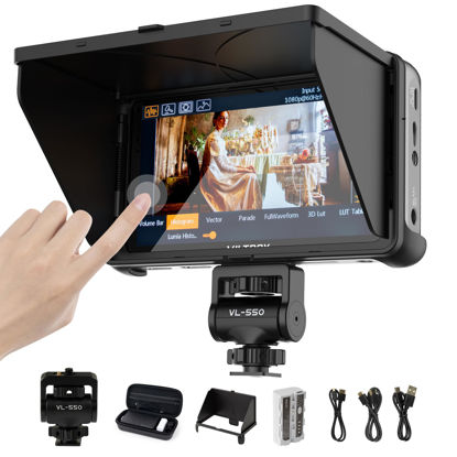 Picture of VILTROX 5.5 inch 1200 Nits Camera Field Monitor, Full HD 1920x1080 4K On-Camera DSLR Camcorder Video Monitor Kit with Sunshade Hood/Battery, 3D Lut HDMI Input Output DC 12V Type-C 5V in Focus Peaking