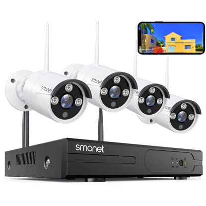 Picture of [3MP HD,Audio] SMONET WiFi Security Camera System,NO Hard Drive,8CH Home Surveillance DVR Kits,4 Packs Outdoor Indoor IP Cameras Set,IP66 Waterproof,Free Phone APP,Night Vision,24/7 Video Recording