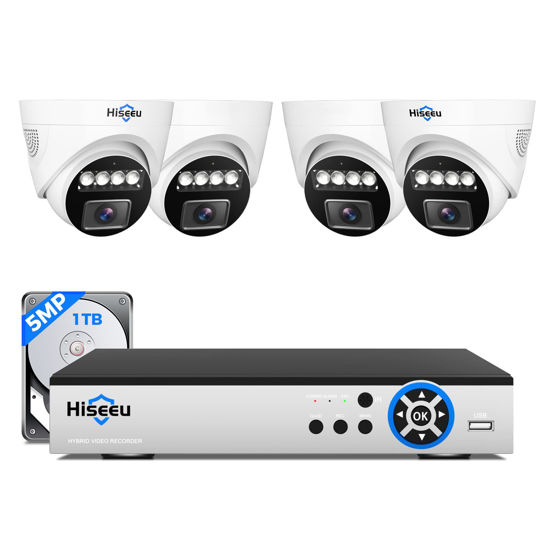 Picture of [Face Detection] 5MP Hiseeu Home Security Camera System, w/4 Pcs Dome&Indoor Security Cameras, PC/Mobile Remote Access, Night Vision, 1TB HDD, 7/24 Record, Motion Alerts for CCTV Surveillance