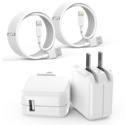 Picture of iPad iPhone Charger Fast Charging [Apple MFi Certified] 2 Set 6FT Lightning to USB Cable Cord with 12W Foldable Block iPhone Charging Travel Wall Plug Compatible for iPad, iPad Pro, iPad Air, iPhone