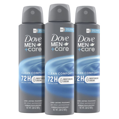 Picture of Dove Men+Care Antiperspirant Deodorant Dry Spray Clean Comfort 3 Count For Men 48-hour Sweat and Odor Protection with Triple Defense Technology 3.8 oz