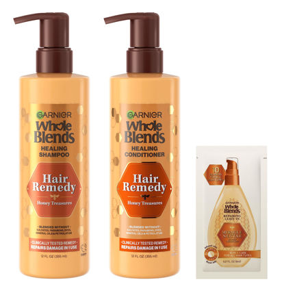 Picture of Garnier Whole Blends Sulfate Free Remedy Honey Treasures Replenishing Shampoo and Conditioner Set for Very Damaged Hair with Sample, 12 Fl Oz, 1 Kit (Packaging May Vary)