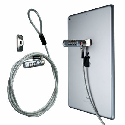 Picture of Combination Lock Cable - CTA Secure Combination Lock with 3M Adhesive Plate for Laptops, Tablets, & Other Devices with Security Kensington Slots (LT-SCC) - Silver