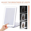 Picture of LED Foldable Travel Makeup Mirror - 5x7 inches 3 Colors Light Modes USB Rechargeable Touch Screen, Portable Tabletop Cosmetic Mirror for Travel, Cosmetic, Office (White)