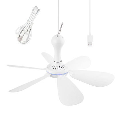 Picture of SCOOYEEES Silent USB Powered Ceiling Canopy Fan with 1m Extension Cord, Small Portable 6 blade Quiet Small DC USB Ceiling Fan Hanging Fan for Camping Bed Dormitory RV Tent Home Room