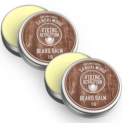 Picture of Viking Revolution Beard Balm with Sandalwood Scent and Argan & Jojoba Oils - Styles, Strengthens & Softens Beards & Mustaches - Leave in Conditioner Wax for Men (2 Pack)