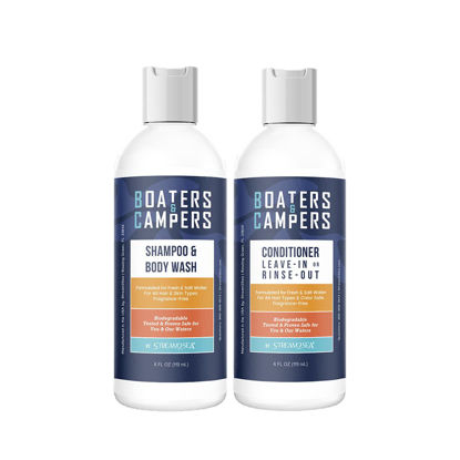 Picture of Boaters and Campers Hair Shampoo and Conditioner Set | 4 oz Reef Safe Fragrance Free All Natural Shampoo and Conditioner For Camping, Hiking and Boating | Paraben Free Hair Care By Stream2Sea