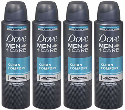 Picture of Dove Men + Care Clean Comfort Spray Deodorant & Antiperspirant 150ml / 3.8 Ounce,(4 Pack)