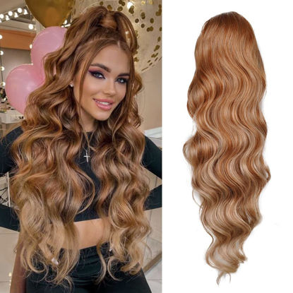 Picture of KETHBE 24 Inch Long Wavy Drawstring Ponytail Extension for Women Natural Soft Synthetic Pony Tails for Daily Use (T30/613)