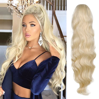 Picture of KETHBE Long Ponytail Extension Wavy Synthetic Pony Tail Blonde Fake Ponytail Fake Hair Pieces for Women (613#)