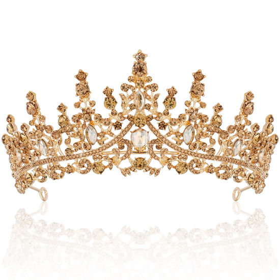 Picture of TOBATOBA Princess Crown Birthday Queen Crown Champagne Gold Crowns for Women Crystal Wedding Tiara for Women Halloween Tiaras and Crowns for Women Princess Tiara for Bride Quinceanera Costume Cosplay