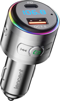 Picture of LENCENT Bluetooth 5.3 FM Transmitter,Full Metal Bluetooth car Adapter with PD 20W & QC3.0 Fast Charger,Hi-Fi Music/Clear Calling car FM Bluetooth Adapter,【Color Light】