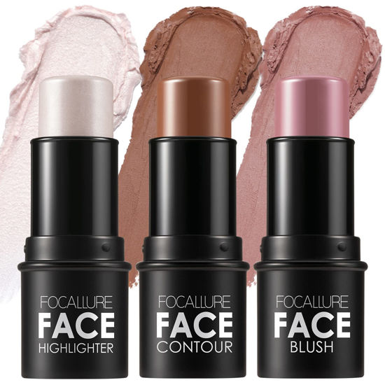 Picture of FOCALLURE 3 Pcs Cream Contour Sticks,Shades with Highlighter & Bronzer & Blush,Non-greasy and Water-resistant Face Contouring Pen,Easy to Sculpt the Face and Create a Lightweight Finishing Makeup,UNIVERSAl