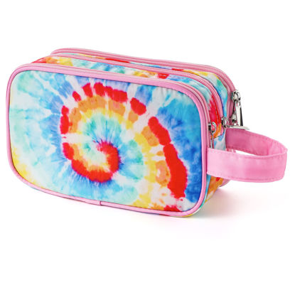 Picture of Kids Toiletry Bag for Girls, Travel Toiletry Bag for Little Young Teen Girls Cosmetic Makeup Waterproof Hanging Wash Bag Toddler Traveling Toiletries, Tie Dye Pink