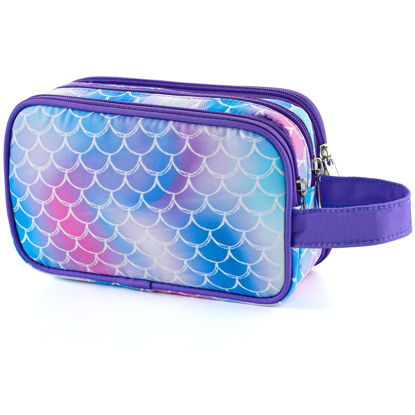 Picture of Kids Toiletry Bag for Girls, Travel Toiletry Bag for Little Young Girls Cosmetic Makeup Waterproof Hanging Wash Bag Toddler Traveling Toiletries, Mermaid Scales
