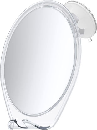 Picture of HoneyBull Shower Mirror Fogless for Shaving - with Suction, Razor Holder & Swivel, Small Mirror, Accessories, Bathroom Holds Razors (White)
