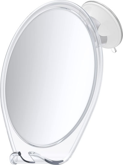 Picture of HoneyBull Shower Mirror Fogless for Shaving - with Suction, Razor Holder & Swivel, Small Mirror, Accessories, Bathroom Holds Razors (White)