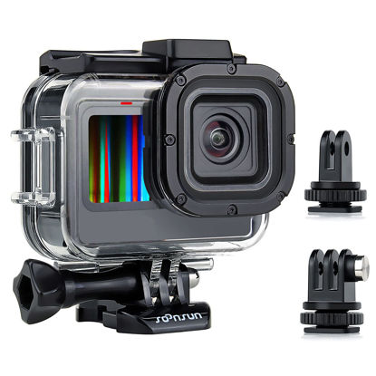 Picture of SOONSUN Waterproof Case for GoPro Hero 11 Black/Hero 10 Black/Hero 9 Black, 60M Underwater Protective Dive Housing Case with Cold Shoe Mount Adapter for GoPro Hero 11 10 9 Black Action Camera