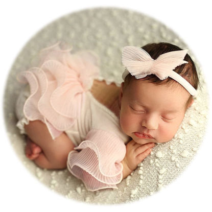 Picture of Zeroest Baby Photography Props Lace Hats Outfit Newborn Photo Shoot Outfits Infant Girl Photos Costume Set (Baby Pink)
