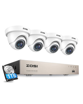 Picture of ZOSI Security Cameras System with 1TB Hard Drive,H.265+ 8Channel HD-TVI DVR Recorder and 4pcs 1080P HD 1920TVL Indoor Outdoor Surveillance CCTV Dome Cameras with Night Vision,Remote Access