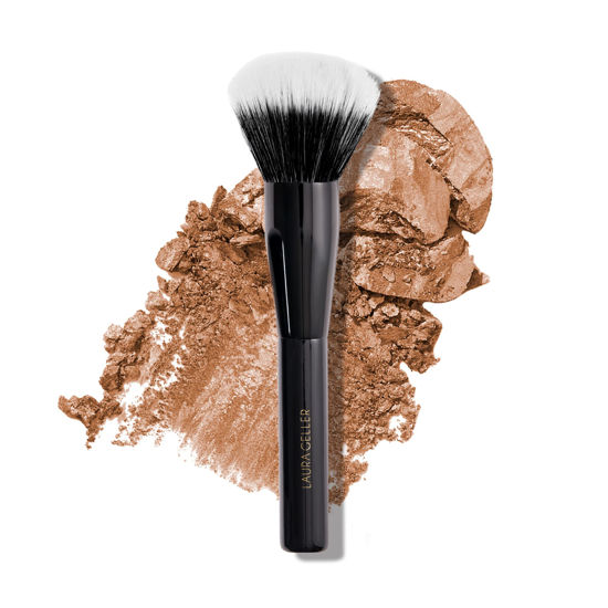 Picture of LAURA GELLER NEW YORK Full Face Powder Makeup Brush with Wooden Handle in Midnight Black - Foundation, Setting Powder, Blush, Bronzer, Highlighter and Luminizers - Sheer, Even Application and Blending Makeup